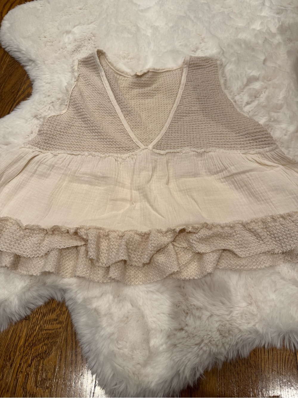POL Cream Sleeveless Ruffle Knit & Gauze Babydoll